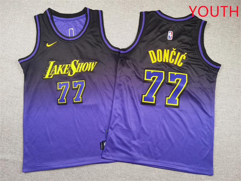 Youth Los Angeles Lakers #77 Doncic Purple Nike 2025 NBA Jersey style 1